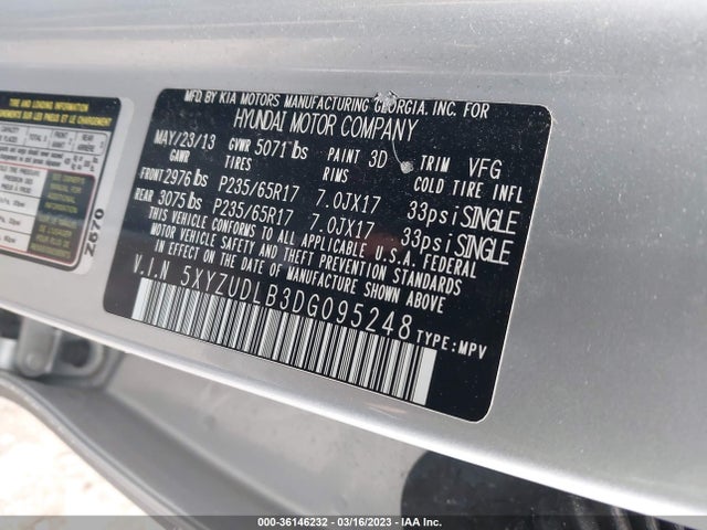 2013 HYUNDAI SANTA FE SPORT VIN: 5XYZUDLB3DG095248