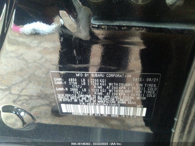 Auction sale of the 2022 Subaru Outback Premium, vin: 4S4BTACC0N3134973, lot number: 36146363