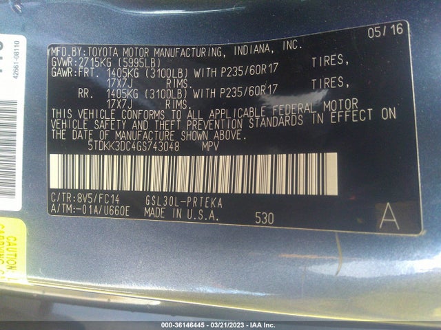 Toyota SIENNA LE 2016 5TDKK3DC4GS743048 Image 10