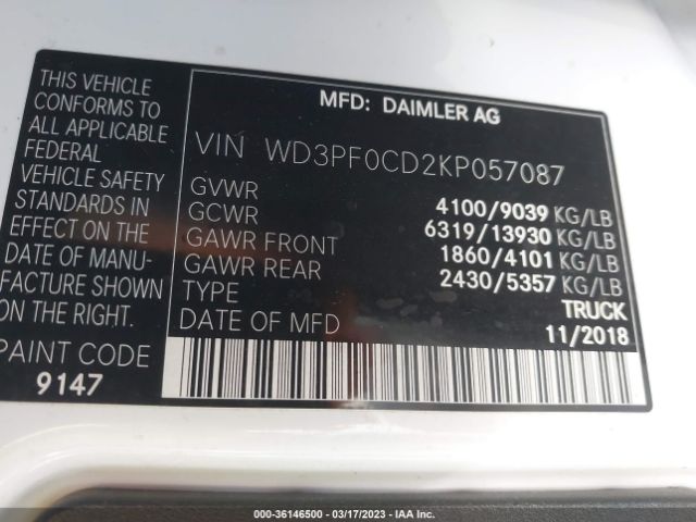WD3PF0CD2KP057087 Mercedes-Benz SPRINTER CARGO VAN