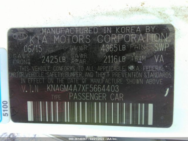 KNAGM4A7XF5664403 KIA Optima Lx