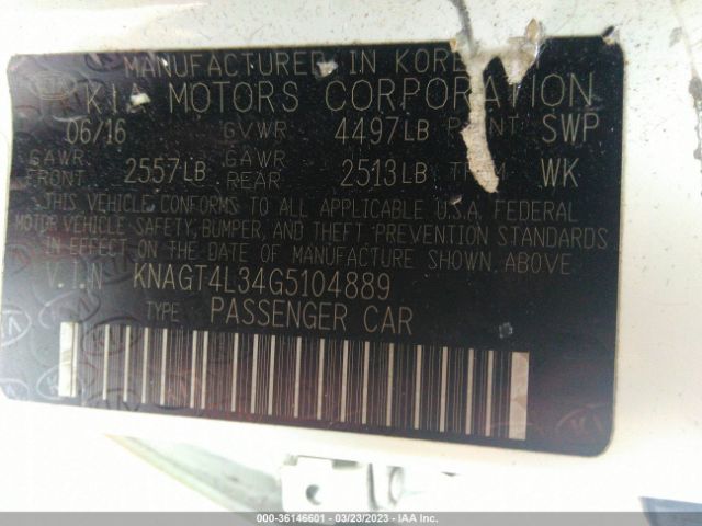 KNAGT4L34G5104889 KIA Optima Lx