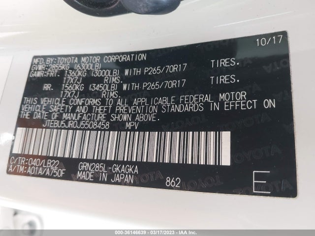 Toyota 4RUNNER SR5 2018 JTEBU5JR0J5508458 Image 10