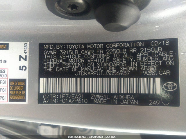 Toyota Prius Two/two Eco/three 2018 JTDKARFU1J3056937 Image 10
