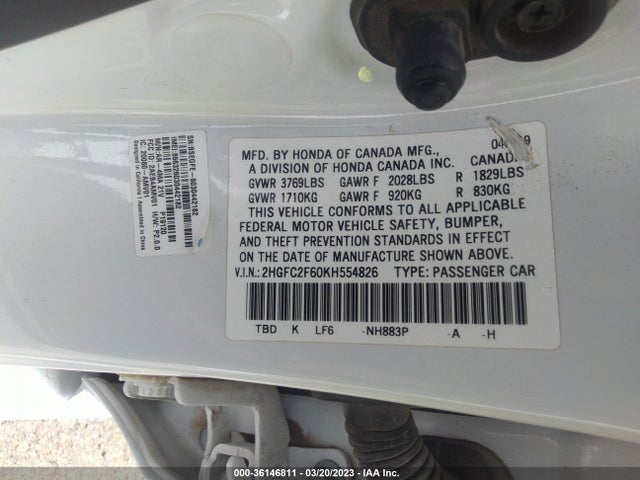 Honda Civic Sedan Lx 2019 2HGFC2F60KH554826 Image 10