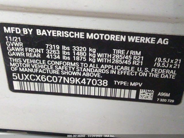 5UXCX6C07N9K47038 BMW X7 M50i