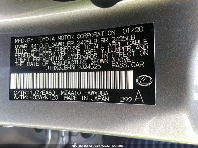 2020 Lexus UX, VIN: JTHX3JBH3L2024525