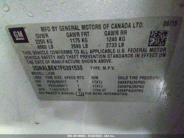 Chevrolet EQUINOX LT 2015 2GNALBEK7F6391530 Image 10