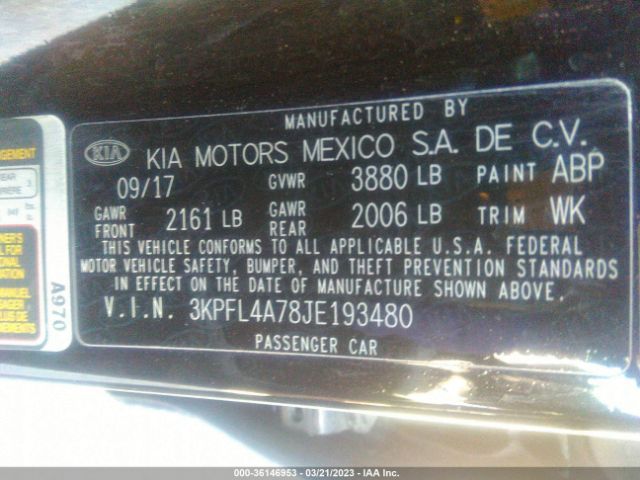 3KPFL4A78JE193480 KIA FORTE LX