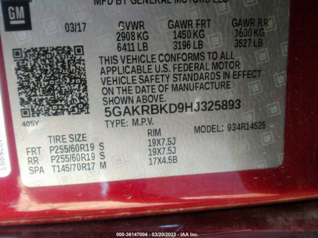 5GAKRBKD9HJ325893 Buick Enclave Leather