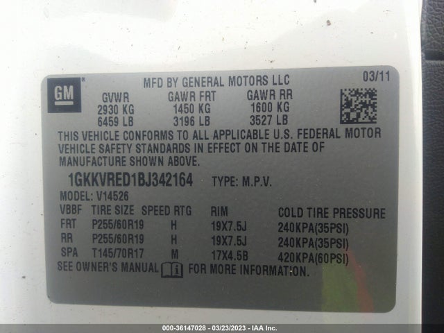 2011 GMC ACADIA SLT1 VIN: 1GKKVRED1BJ342164