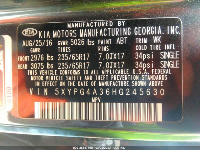 5XYPG4A36HG245630 KIA SORENTO LX