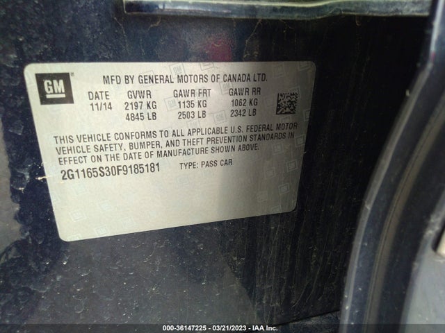 2015 CHEVROLET IMPALA LTZ VIN: 2G1165S30F9185181