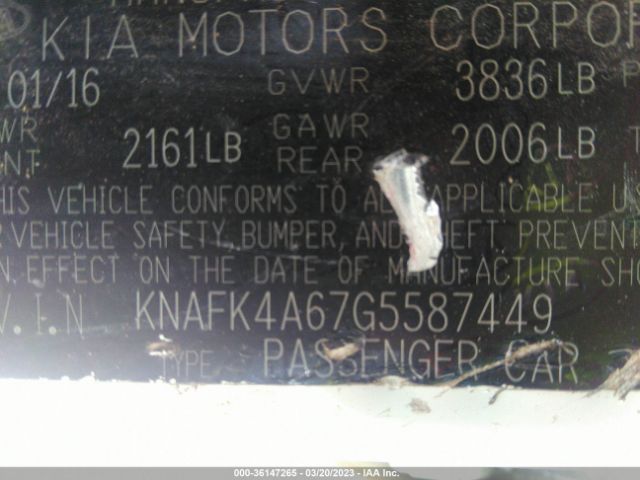 KNAFK4A67G5587449 KIA FORTE LX