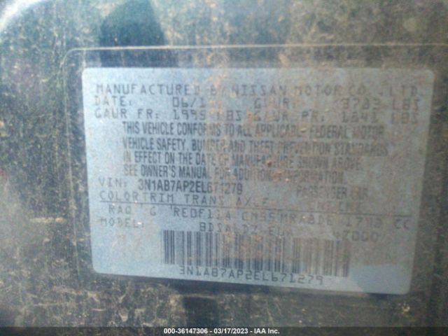3N1AB7AP2EL671279 Nissan Sentra S/fe+ S/sv/fe+ Sv/sr/sl