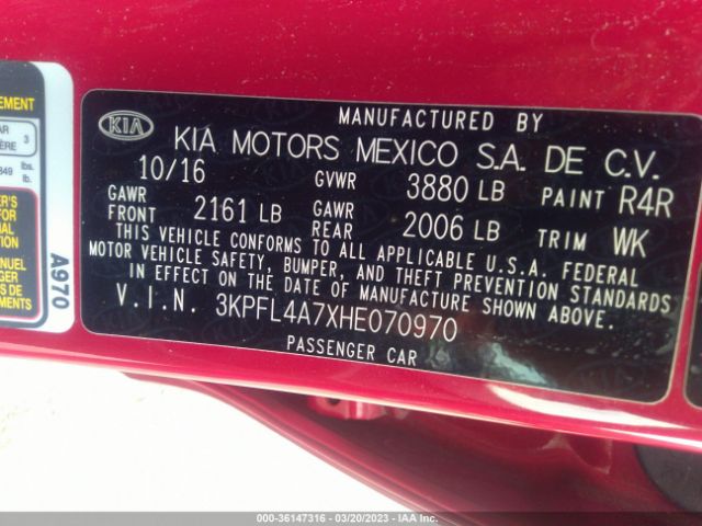 3KPFL4A7XHE070970 KIA FORTE S