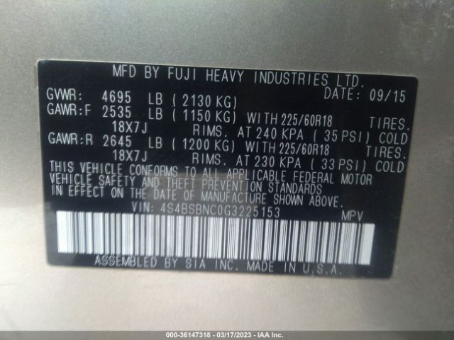 4S4BSBNC0G3225153 Subaru Outback 2.5i Limited