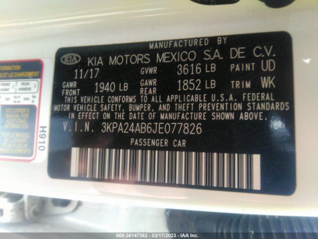 3KPA24AB6JE077826 KIA RIO S