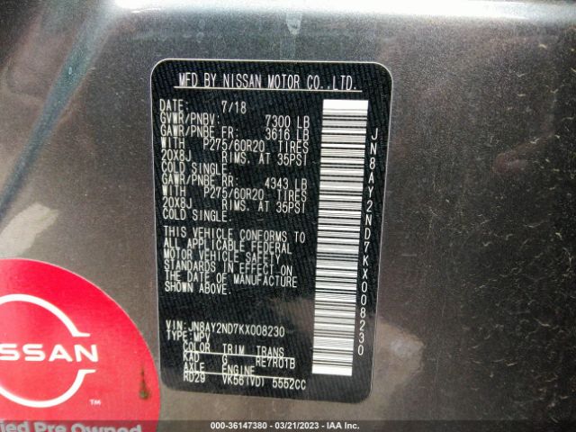 JN8AY2ND7KX008230 Nissan Armada Sl