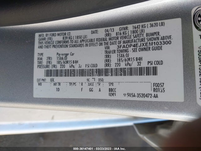2014 FORD FIESTA SE VIN: 3FADP4EJXEM103300