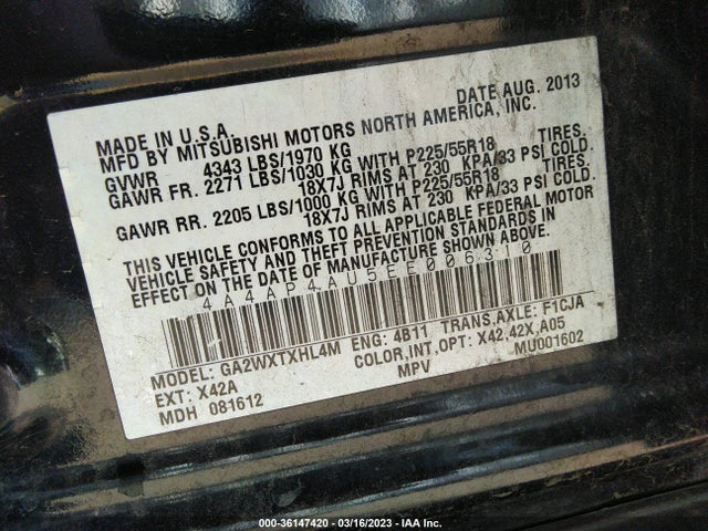 4A4AP4AU5EE006310 Mitsubishi Outlander Sport Se