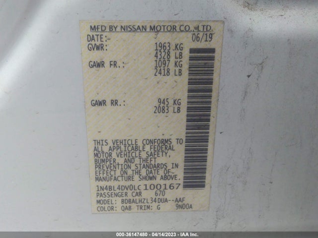 Nissan Altima 2.5 Sv 2020 1N4BL4DV0LC100167 Image 10