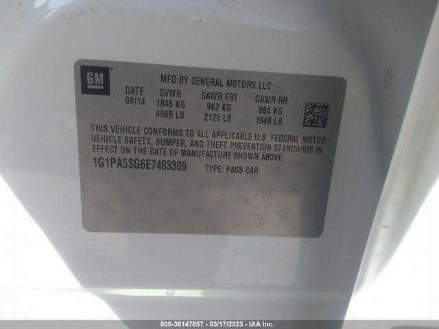 Chevrolet CRUZE LS 2014 1G1PA5SG6E7483309 Image 10