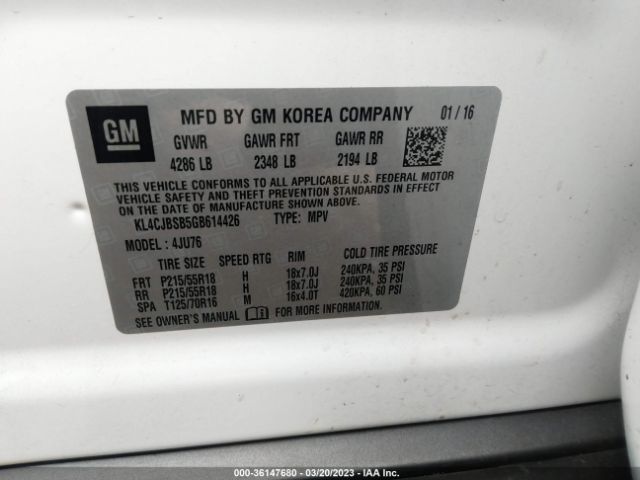 KL4CJBSB5GB614426 Buick Encore Convenience