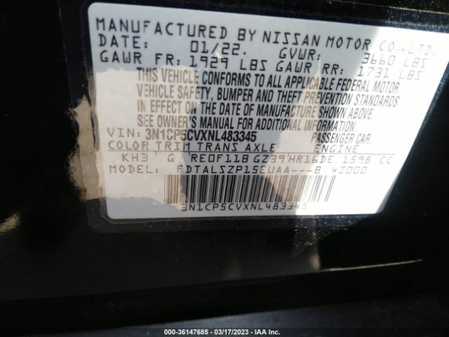 3N1CP5CVXNL483345 Nissan KICKS SV