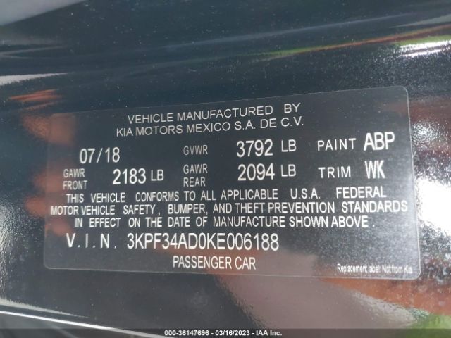 3KPF34AD0KE006188 KIA FORTE S