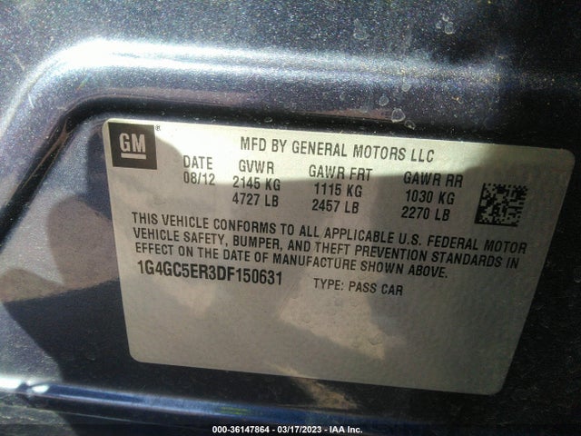 2013 BUICK LACROSSE LEATHER VIN: 1G4GC5ER3DF150631