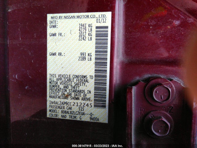 2012 NISSAN ALTIMA 2.5 S VIN: 1N4AL2AP9CC212245