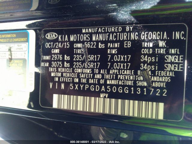 5XYPGDA50GG131722 KIA SORENTO LX