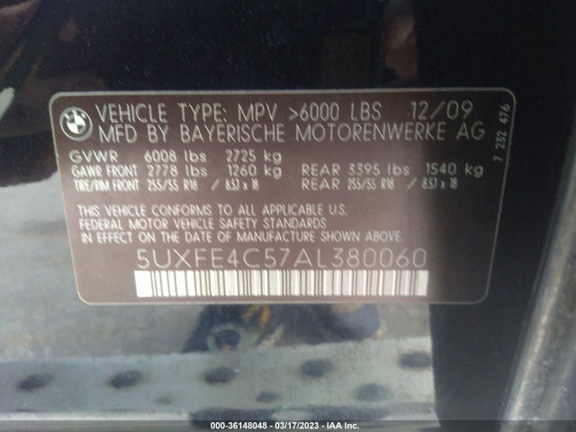 2010 BMW X5 30I VIN: 5UXFE4C57AL380060