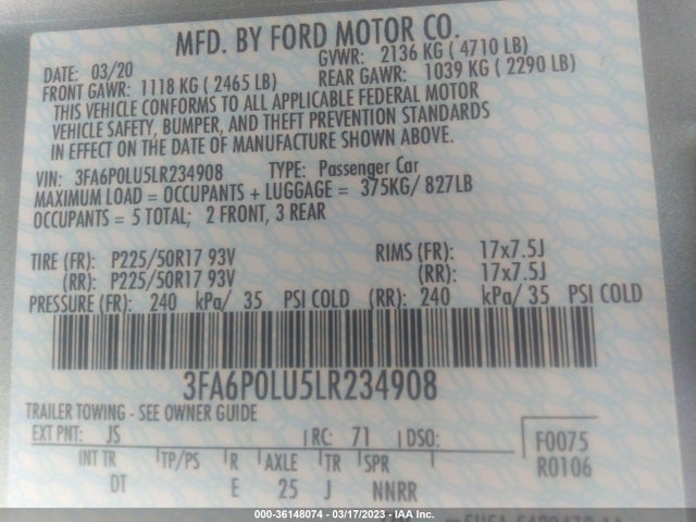 Ford Fusion Hybrid Se 2020 3FA6P0LU5LR234908 Image 10
