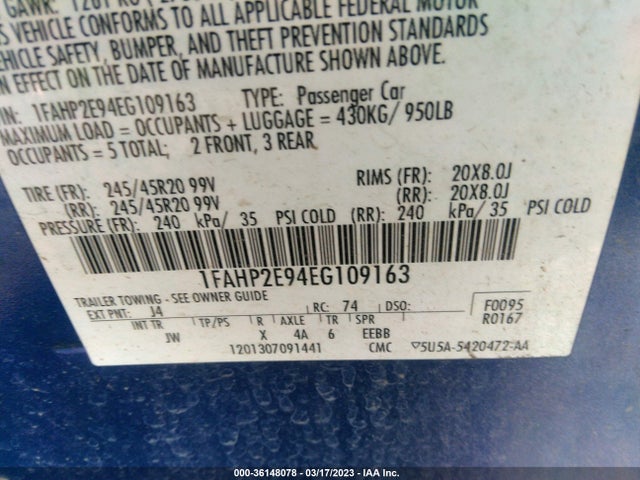 Ford TAURUS SEL 2014 1FAHP2E94EG109163 Image 9