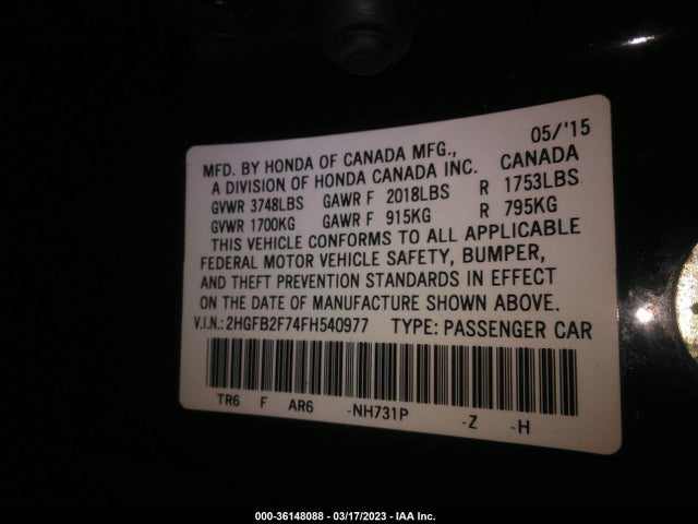 Honda Civic Sedan Se 2015 2HGFB2F74FH540977 Image 11