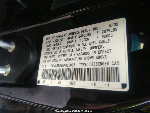 2005 ACURA TL VIN: 19UUA66265A066095