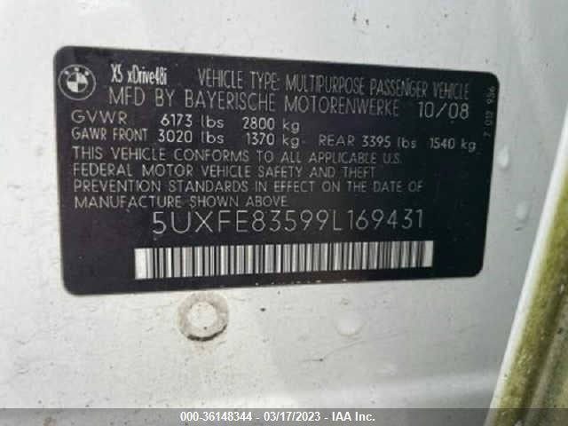 2009 BMW X5 48I VIN: 5UXFE83599L169431