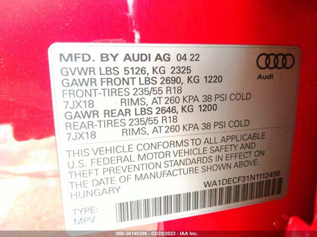 WA1DECF31N1112498 Audi Q3 S Line Premium