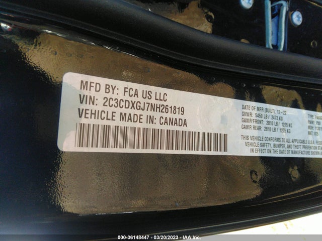 2022 DODGE CHARGER SCAT PACK VIN: 2C3CDXGJ7NH261819