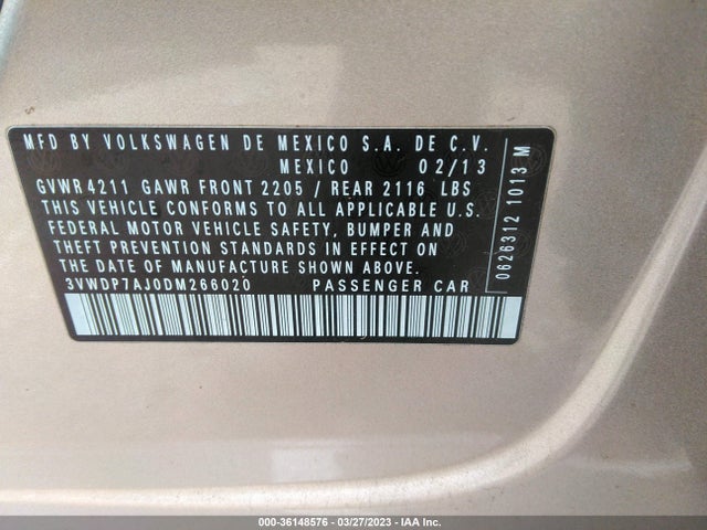 2013 VOLKSWAGEN JETTA SEDAN SE VIN: 3VWDP7AJ0DM266020