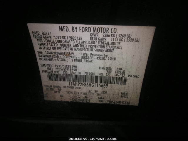 2017 Ford Taurus, VIN: 1FAHP2E86HG115669
