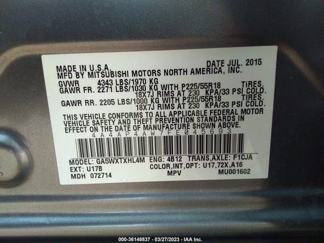 4A4AP4AW7FE045693 Mitsubishi Outlander Sport 2.4 Gt