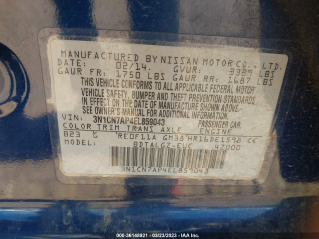 Nissan Versa Sl 2014 3N1CN7AP4EL859043 Image 9