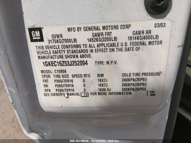 GMC Yukon Xl Slt 2003 1GKEC16Z53J252094 Image 10