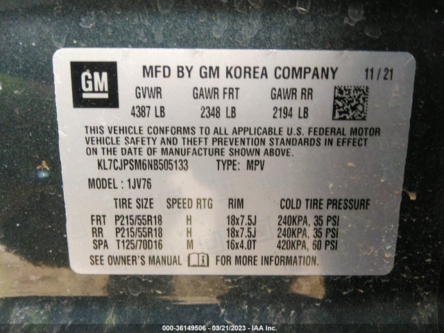 Chevrolet Trax Lt 2022 KL7CJPSM6NB505133 Image 9