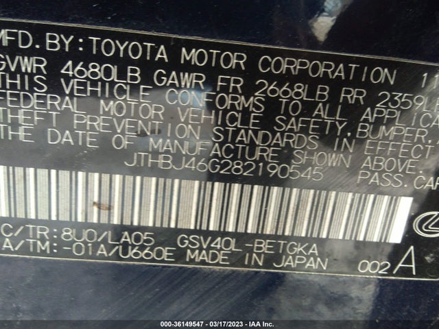 JTHBJ46G282190545 Lexus ES 350
