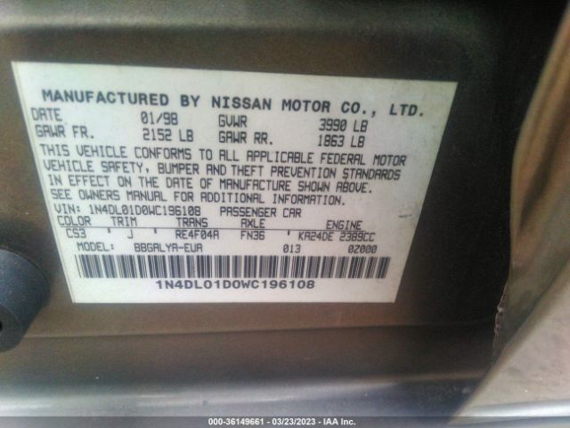 1N4DL01D0WC196108 Nissan Altima Xe/gxe/se/gle