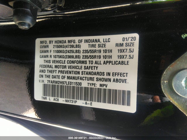 Honda Cr-v Touring 2020 7FARW2H97LE011530 Image 9